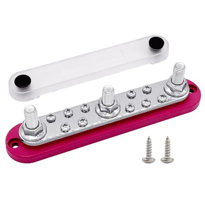 Ampper 3 x M10 Posts Power Distribution Block BusBar 10 M4 Screws, 7" Red - color: Red, size: 3M10+10M4