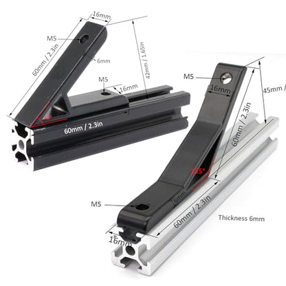 4 Set 45 & 135 Degree 2020 Aluminum Extrusion Corner Angle Brackets - style: 45 135D20-4P