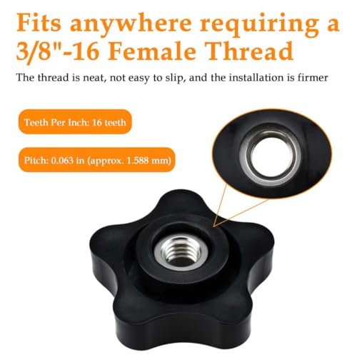 Aifeier ET 4 Pcs 3/8"-16 Female Thread Knob Black Nylon - size: 4 pcs 3/8"-16