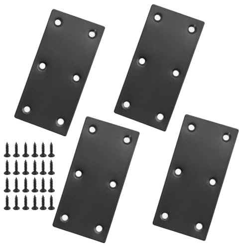 4Pcs Flat Straight Brace Brackets Plate, 48x100x2 MM Stainless Steel Repair Bracket Plate 6 Hole, 1.89" x 3.9" Support Fixed Connection Plate for Furniture Wood Shelves (Black) - size: 1.89" x 3.9"