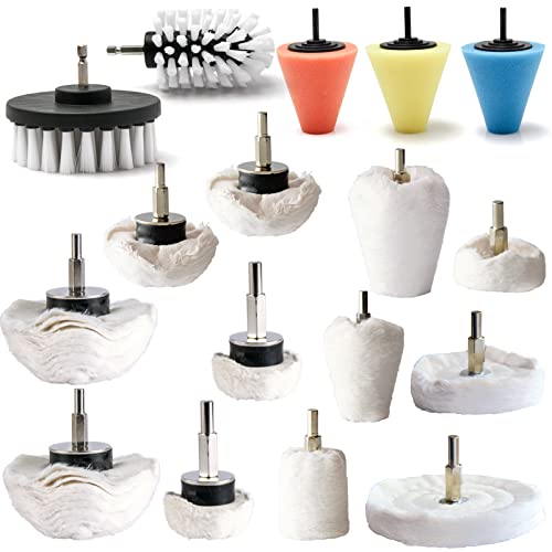 Polishing Pad Buffing Wheel Kit 17 Pack, for Drill for Metal Aluminum Stainless Steel Chrome Wood Plastic Ceramic Glass Woods Fabric Cotton Machine Jewelry etc - size: 17 PCS