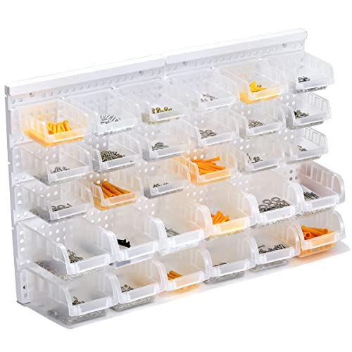 Transparent Garage Organizer Bins, 30PCS Wall Mounted Storage Small Parts Bins With White Pegboard to Store Nuts,Bolts, Screws, Nails - size: 25.2“*16.2”, style: style-transparent