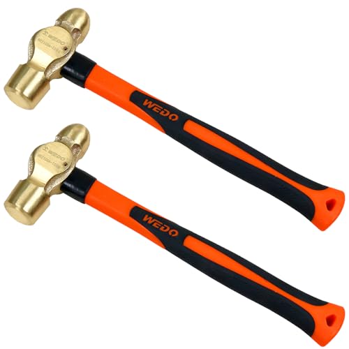 WEDO 2PCS Brass Ball Peen Hammer Set, 16 oz+16 oz(1lb+1lb), Brass Ball Pein Hammer Set with Fiberglass Handle, Die-Forged, Corrosion Resistant, DIN Standard - color: Fiberglass Handle, size: 2PCS (1lb+1lb)