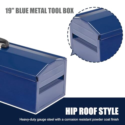 2pcS Portable Tool Box, 19in Metal Tool Box, 4 Non-Slip Foot Pads, Ideal for Trailer, Mechanic, DIY-ers, Car Toolbox, Workshops, Garages, Repair Shops,Blue - size: 2P-19in-Blue