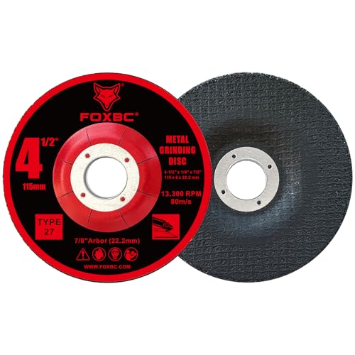 FOXBC 4-1/2 Inch Grinding Wheels for Angle Grinder, Aluminum Oxide Grinding Disc for Metal & Stainless Steel, Type 27, Depressed Center 4-1/2" x 1/4" x 7/8" - 25 Pack