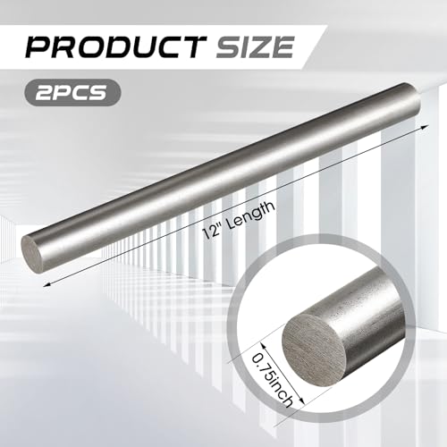 Gisafai 2 Pcs 12L14 Steel Bar 3/4" Diameter, 12" Length Round Stock Rod 12L14 Steel Round Bar for Craft Accessories Tool