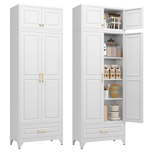 Polup Kitchen Pantry Cabinet, 90" Tall Metal Storage Cabinet with Doors - color: White, size: 90"H - 1 Drawer