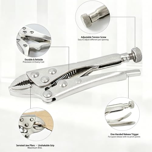 5-inch Locking Pliers, Curved Jaw with Wire Cutter - size: 5-Inch