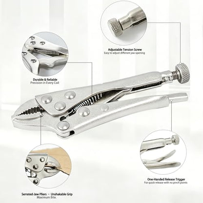 5-inch Locking Pliers, Curved Jaw with Wire Cutter - size: 5-Inch