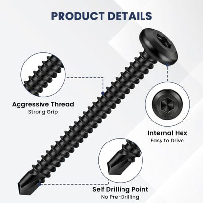Mellewell #12 x 1-1/4" Flat Head Socket Cap Screws, Black, 100 PCS - color: Black, size: #12 x 1-1/4"