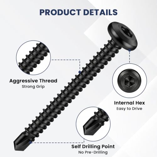 Mellewell #12 x 5/8" Flat Head Socket Cap Screws, Black, 100 PCS - color: Black, size: #12 x 5/8"