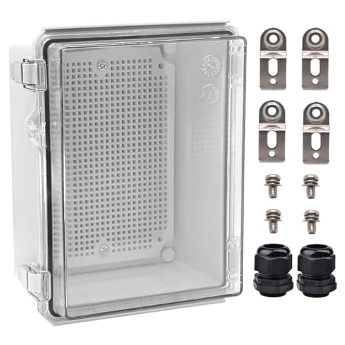 Outdoor Waterproof Electrical Box Junction Box Weatherproof IP67 ABS Plastic Enclosure Switch Router Project Box Electronics Enclosure with Mounting Plate Wall Bracket Clear 8.7"x6.7"x4.3" - color: Clear, size: 8.7" x 6.7" x 4.3"