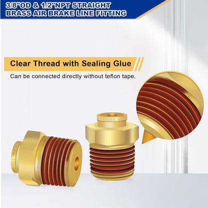 6 PCS Brass Air Line Quick Connect Fittings 3/8" Tube OD x 1/2" NPT - size: 3/8" Tube OD x 1/2" NPT - 6 PCS