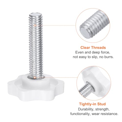 HARFINGTON 10pcs Star Knobs M8 x 35mm Male Thread 32mm Plastic 6-Point Head Stud Knob Hand Tightening Clamping Screw Replacement Threaded Handle, White - size: M8 x 35mm