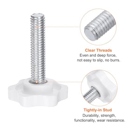 HARFINGTON 10pcs Star Knobs M8 x 35mm Male Thread 32mm Plastic 6-Point Head Stud Knob Hand Tightening Clamping Screw Replacement Threaded Handle, White - size: M8 x 35mm