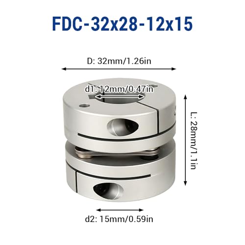 12mm to 15mm Flexible Diaphragm Coupling, D32 L28 Aluminium 1 Diaphragm Motor Shaft Coupler for 3D Printer CNC Machine Servo Stepped Motor - color: FDC-32x28-12x15