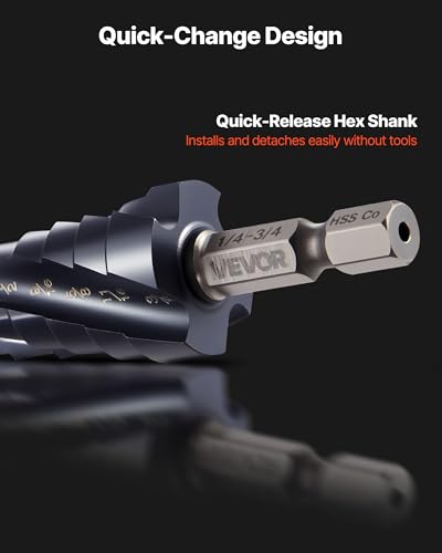 VEVOR Step Drill Bit Set, 1/8-7/8 inch, 3 Pieces Step Drill Bits, 1/4 inch Hex Shank, TiAlN Coating Cobalt HSS High Speed Steel, for Metal, Stainless Steel, Aluminum, Wood, Plastic, Fiberglass - size: 1/8-7/8" (3-Piece Set)