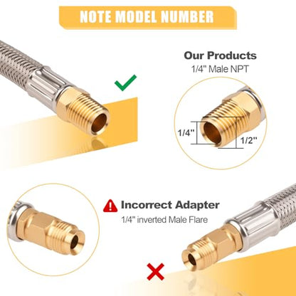 2PCS 15 IN RV Propane Hose with Pressure Gauge, 1/4" Male, 250PSI