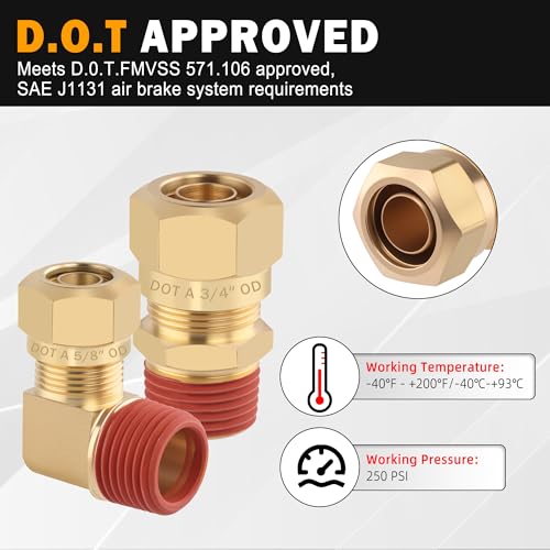 5PCS Brass DOT 1/2"Tube x 1/4"NPT Compression Union Nylon Tubing - size: 1/2" OD x 1/4" NPT, style: Straight Male NPT Thread-5PCS