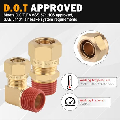 5PCS Brass DOT 1/2" Tube x 3/8" NPT Nylon Tubing 90 Degree Elbow - size: 1/2" OD x 3/8" NPT, style: 90°NPT Thread Elbows-5PCS