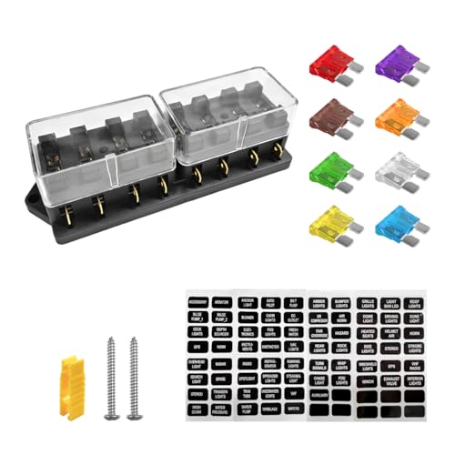 Yourkar 8 Way Blade Fuse Block Box Holder, 8 Circuit Fuse Box with Blade Fuses Screws Fuse Extractor Label, 10-32V DC Waterproof Marine Power Distribution Panel for Car Truck SUV - color: 8 Way