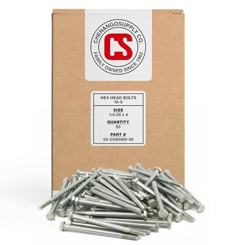 Chenango Supply 1/4-20 x 4 Stainless Hex Head Bolts - size: 1/4-20x4"(50pcs)