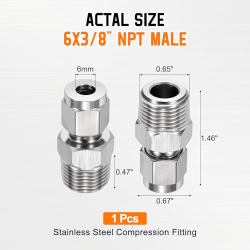6mm OD Compression x 3/8" NPT Male Union Coupling Connector - size: 1/4"OD x 3/8" NPT Male