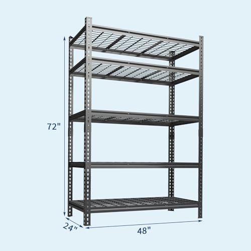 Heavy Duty Metal Storage Shelves - 5-Tier Adjustable Shelving Unit with 2500 LBS Load Capacity for Garage, Pantry, Basement, Bathroom, Laundry Room Organizer, 36" Long x 16" Wide x 72" High - size: 72" H x 36" W x 16" D