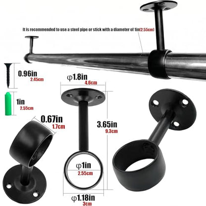 1Inch 4 Packs Black Heavy Duty Stainless Steel Curtain Rod Brackets End Supports Closet Pole Sockets Flange Rod Holder with Screws， Closet Shelf and Rod Brackets (1 inch Qualcomm Flange) - color: 1 inch Qualcomm Flange