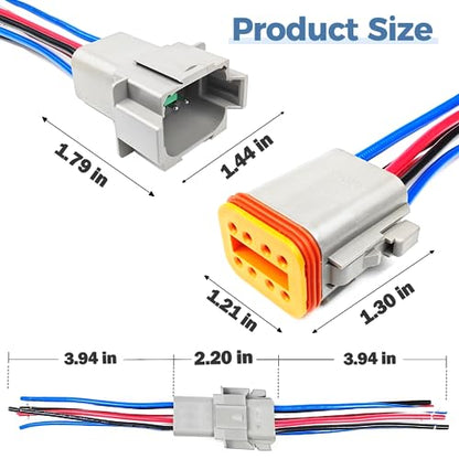 6 Kit Deutsch DT 8 pin Grey Male Female Wiring Harness - color: Grey 8Pin, size: 6Set