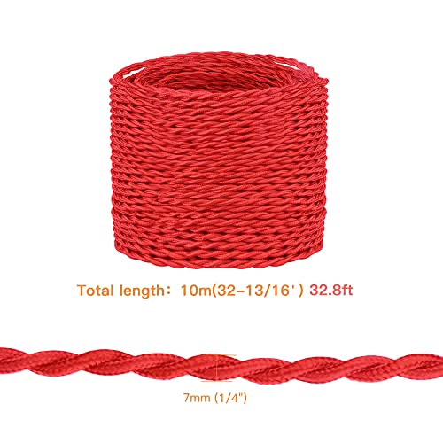 Helunsi 32.8 ft Twisted Cloth Covered Wire, 18/2 Red Vintage Lamp Cord - color: Red