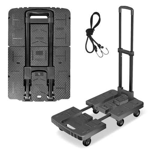 Convertible Hand Truck 550lbs Folding Dolly Cart, 6 Wheel Platform Cart - color: Black-6 Wheels-28"x16"