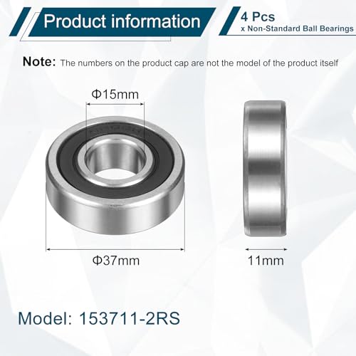 uxcell 4Pcs 153711-2RS Non-Standard Ball Bearings 15mm ID x37mm OD x11mm T - size: 153711-2RS