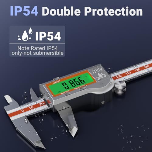 Preciva Digital Caliper Measuring Tool, Stainless Steel Digital Micrometer Vernier Caliper, with Backlight LCD, Auto-Off Feature, IP54 Splash Proof Protection and Inch Metric Conversion 6 Inch/150 mm