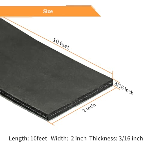 DOBTIM Adhesive Reinforced Solid Rubber Sheets, Rolls & Strips Cloth Inserted 3/16 (.187)" Thick X 2" Wide X 10'Long, Neoprene Rubber Strips Tensile-Resistant Tougher Projects - size: 2" x 10', style: .187" thick(Adhesive）