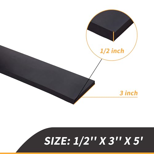1/2 Inch Thick Neoprene Rubber Strips and Heavy-Duty Solid Rubber Rolls, Sheet for DIY Gasket, Warehouse, Pads, Seals, Weather Stripping, Flooring (3 Inch Wide, 5 Feet Long) - size: 3” Wide x 1/2" Thick x 5' Long