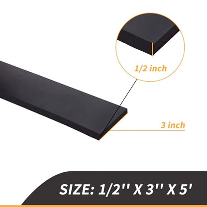 1/2 Inch Thick Neoprene Rubber Strips and Heavy-Duty Solid Rubber Rolls, Sheet for DIY Gasket, Warehouse, Pads, Seals, Weather Stripping, Flooring (3 Inch Wide, 5 Feet Long) - size: 3” Wide x 1/2" Thick x 5' Long