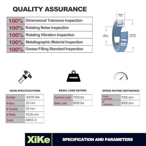 XiKe 1 Set Fits for 25mm Axles Trailer Wheel Hub Bearings Kit, 30205 Bearings and Seal TC 30x52x10mm, Rotary Quiet High Speed and Durable for Tapered Roller Bearings. - size: 30205, style: 1 Set