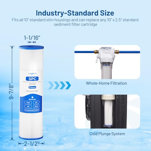 5 Micron 10" x 2.5" Pleated Sediment Well Water Filter Cartridge, 6 Pack - size: 5 Micron