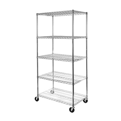 UltraDurable 5-Tier NSF Steel Wire Shelving, 36"W x 24"D x 76"H - color: Steel, size: 5-Tier Shelving, 36" W x 24" D