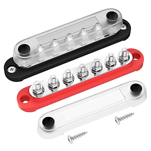 DAIERTEK Battery Bus Bar 12V Marine 7 x 1/4" (M6) Power Distribution Block with Cover 12V - 48V Positive & Negative Busbar Terminal Block for Automotive Car Boat - color: 150A-T7M6