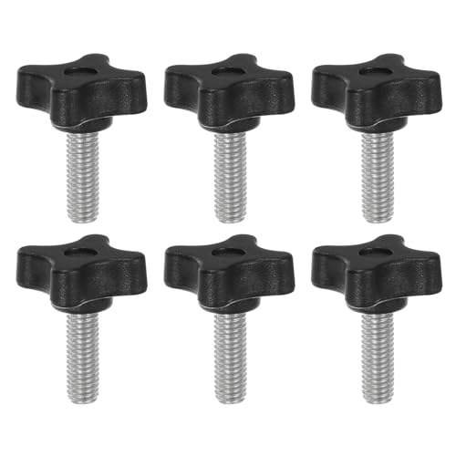 HARFINGTON 6pcs Star Clamping Knobs M8 x 25mm Metric Male Thread 32mm 4-Point Plastic Head Threaded Stud Knob Hand Tightening Thumb Screw Jig Handle, Black - size: M8 x 25mm x 32mm