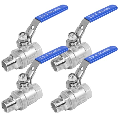 YADIAN 4 Pack Full Port 3/4'' Ball Valve NPT Male x Female Heavy Duty 304 Stainless Steel with Blue Vinyl Insulation Handle and Locking Device for Water, Oil, and Gas, 1000WOG (3/4'' NPT, Pack of 4) - size: 3/4''