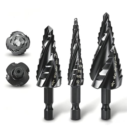3PCS Titanium Step Drill Bit - Four Spiral Flute HSS Step Bit Set - color: 3PCS Four Spiral