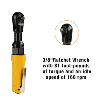 FORNAX 3/8" Air Ratchet Wrench, 60 Ft-Lbs Max Torque, 160 RPM Pneumatic Ratchet Tool with 1/4" NPT Inlet, Lightweight Aluminum Housing, Forward/Reverse Control, for Auto Repair & DIY