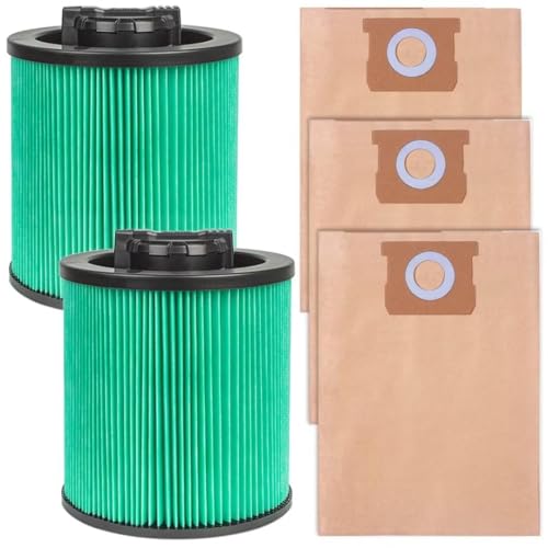 2 Pack DXVC6914 Premium HEPA Cartridge Vaccum Filter Compatible with DEWALT 9-16 Gallon Wet/Dry Vacuum, with 3 Pack DXVA19-4101 High Efficiency Replacement Filter Bags for DEWALT - size: DXVC6914 2 Pack + DXVA19-4101 3 Pack