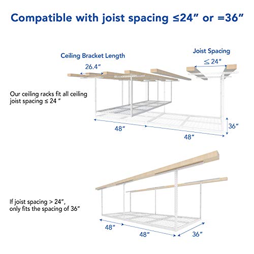 FLEXIMOUNTS 3x8 Overhead Garage Ceiling Storage Rack, 2 Pack, White - color: White, size: 3x8 ft