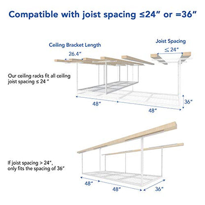FLEXIMOUNTS 3x8 Overhead Garage Ceiling Storage Rack, 2 Pack, White - color: White, size: 3x8 ft