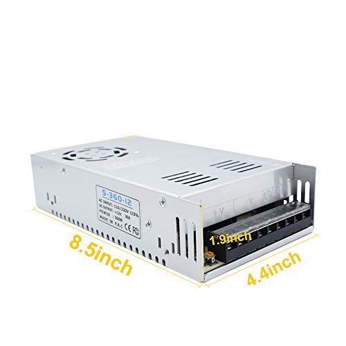 inShareplus 12V 30A 360W, DC Universal Regulated Switching Power Supply, Converter AC 100-240V to DC 12 Volt LED Driver, Transformer, Adapter for LED Strip Light, 3D Printer, Radio, Computer Project - style: 12V 360W