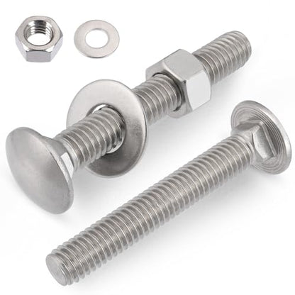 VGBUY 3/8-16 x 4 Carriage Bolts Screws 5 Sets, 304 Stainless Steel 18-8, Round Head Square Neck, Carriage Bolts and Nuts Kit, with Flat Washers - size: 3/8-16 x 4" (5 Sets)